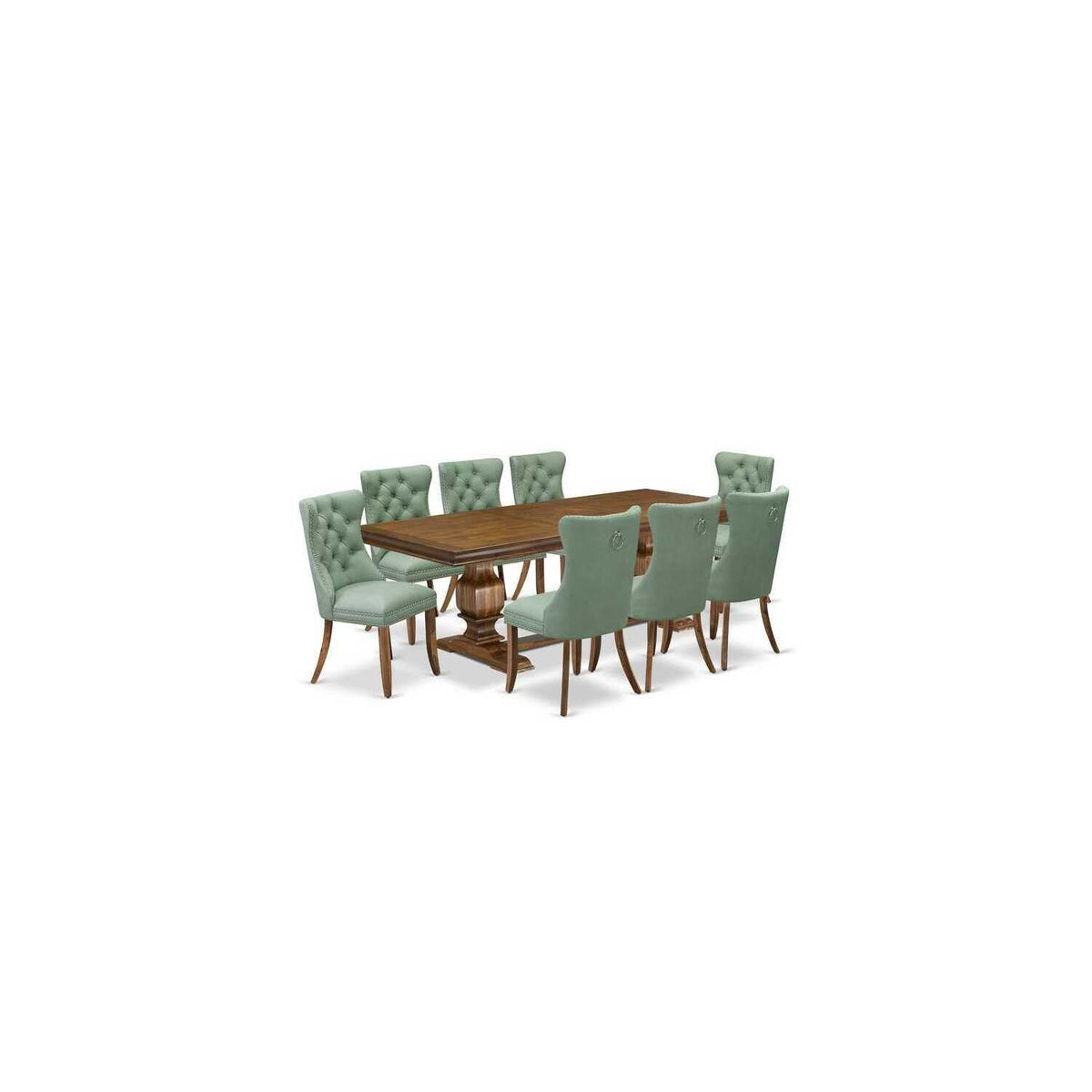 9 Piece Dining Room Set with Green Chairs I142