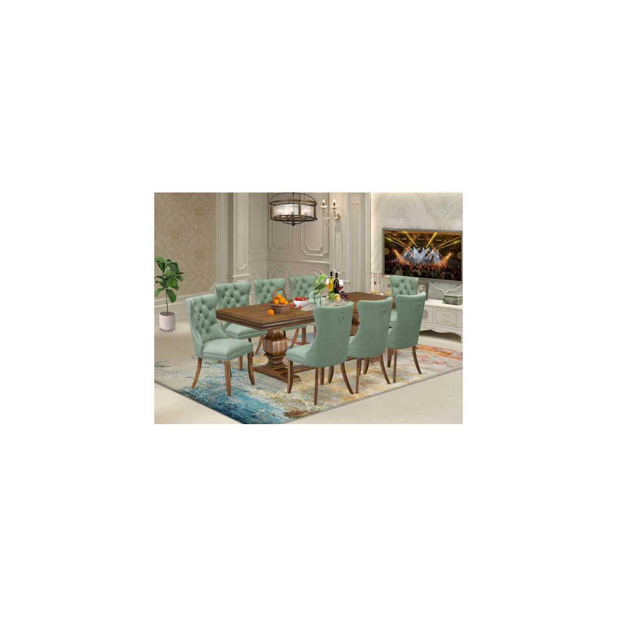 9 Piece Dining Room Set with Green Chairs I142