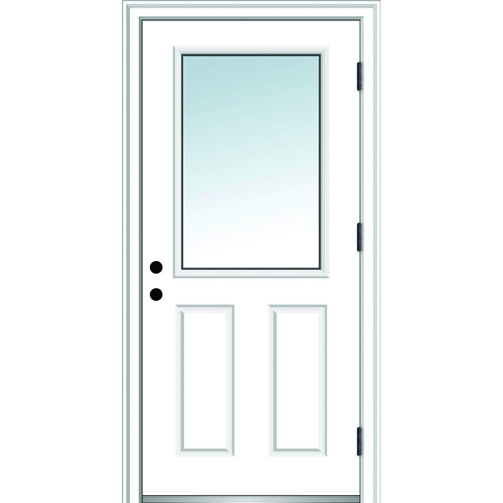 Primed Left Hand Outswing 1/2 Lite 2-Panel Clear Glass Steel Prehung Door 32"x80" Y6599