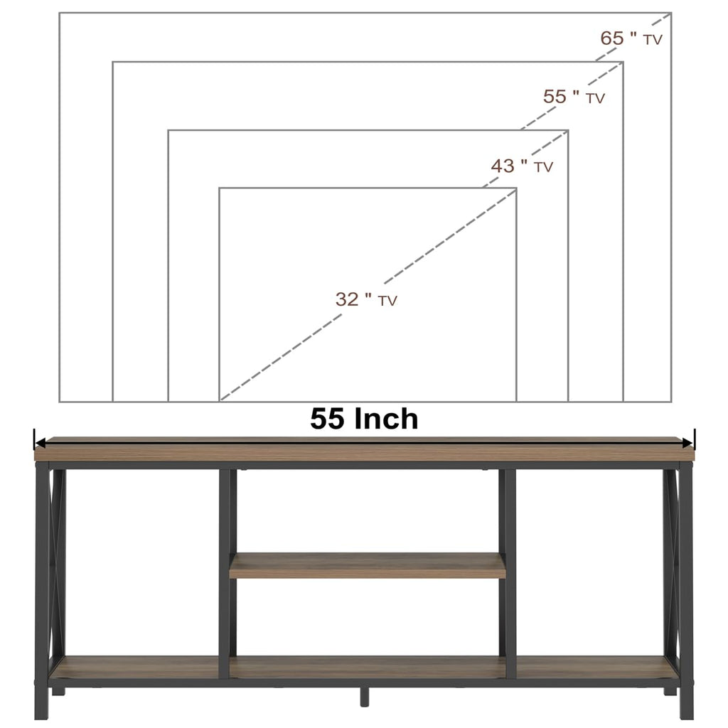 Oak 55 inch Wood and Metal TV Stand with Storage Shelves P54912