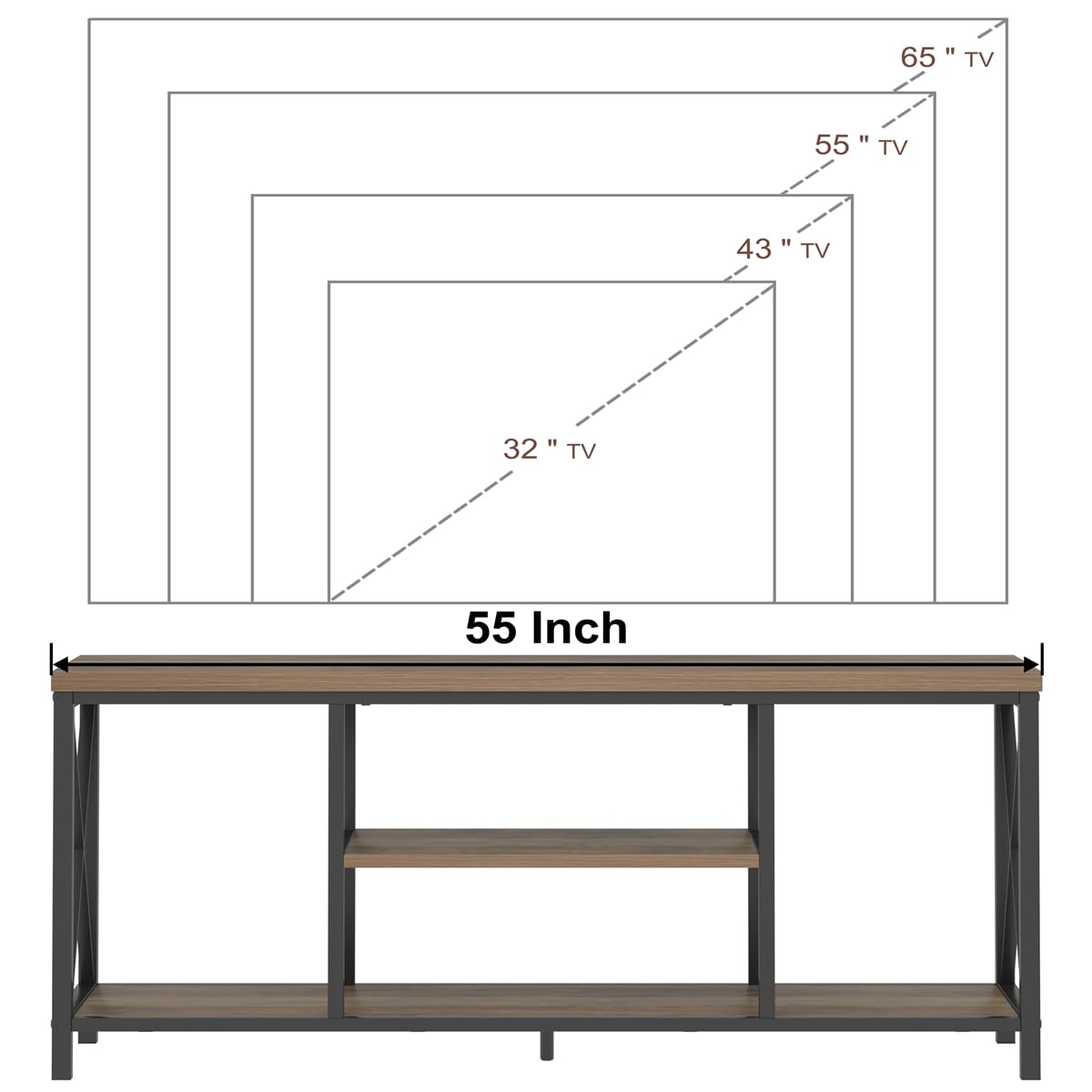 Oak 55 inch Wood and Metal TV Stand with Storage Shelves P54912