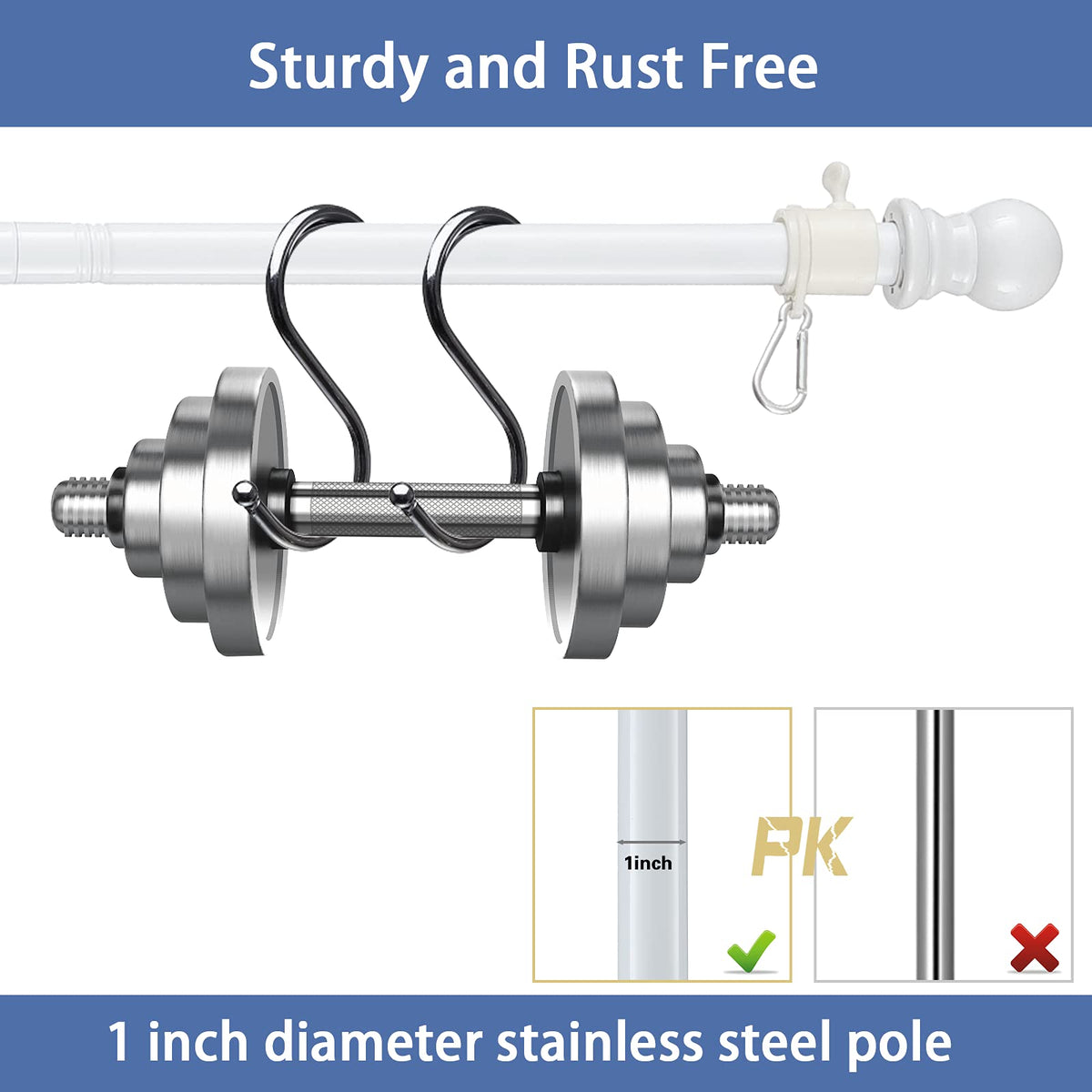 White 5-6ft Tangle Free Metal Flag Pole Kit L544