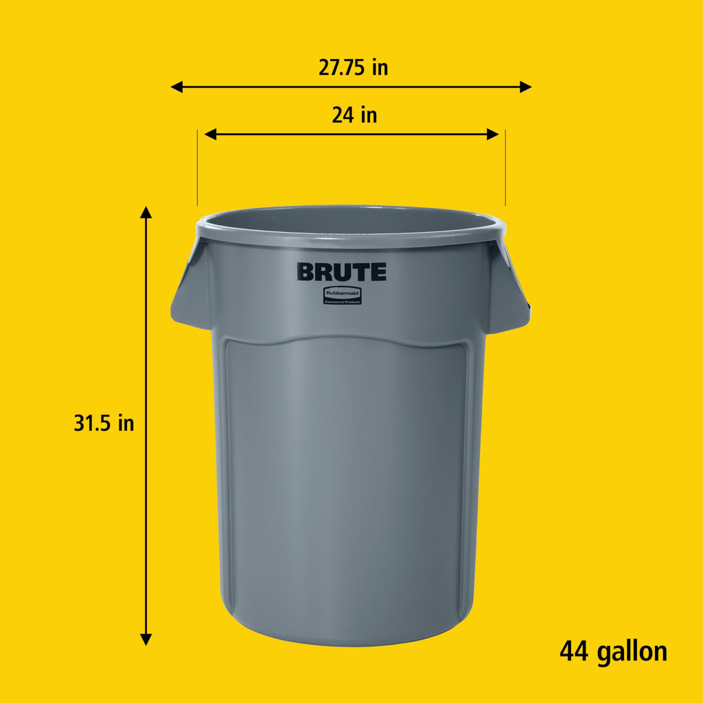 44-Gallon Gray Heavy-Duty Round Trash Container N201