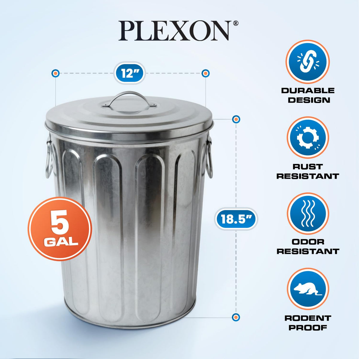 5 Gallon Metal Trash Can with Lid K7773