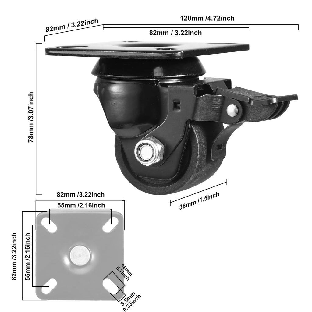 2-inch Swivel Caster Wheels Set of 4 with Brake M66000