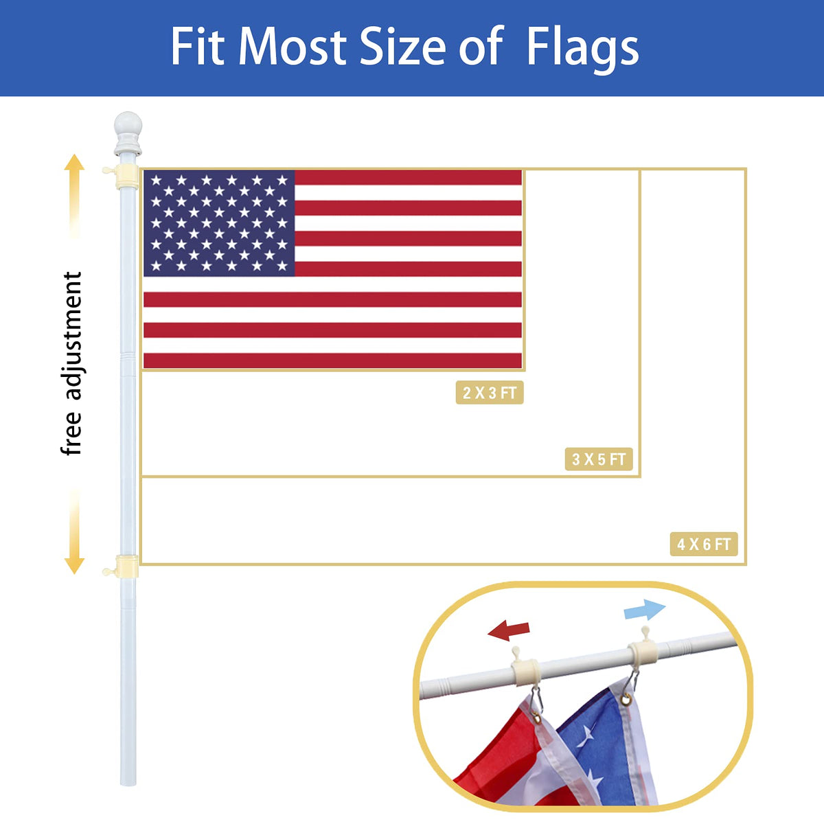 White 5-6ft Tangle Free Metal Flag Pole Kit L544