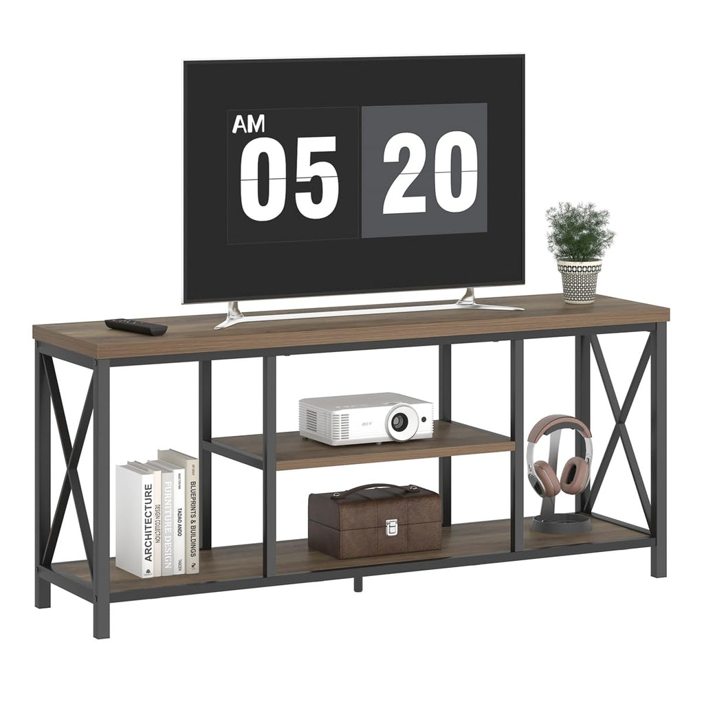Oak 55 inch Wood and Metal TV Stand with Storage Shelves P54912