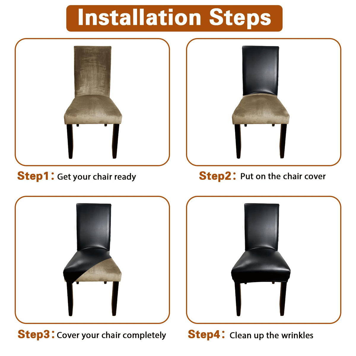 Black Set of 4 Waterproof Stretch Dining Chair Covers H403903