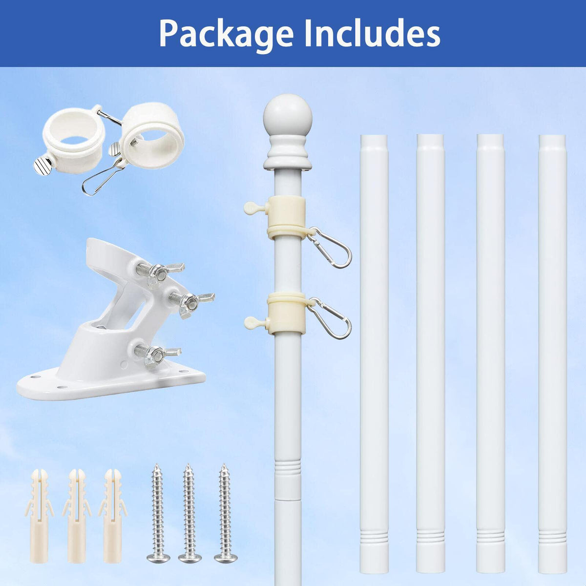 White 5-6ft Tangle Free Metal Flag Pole Kit L544