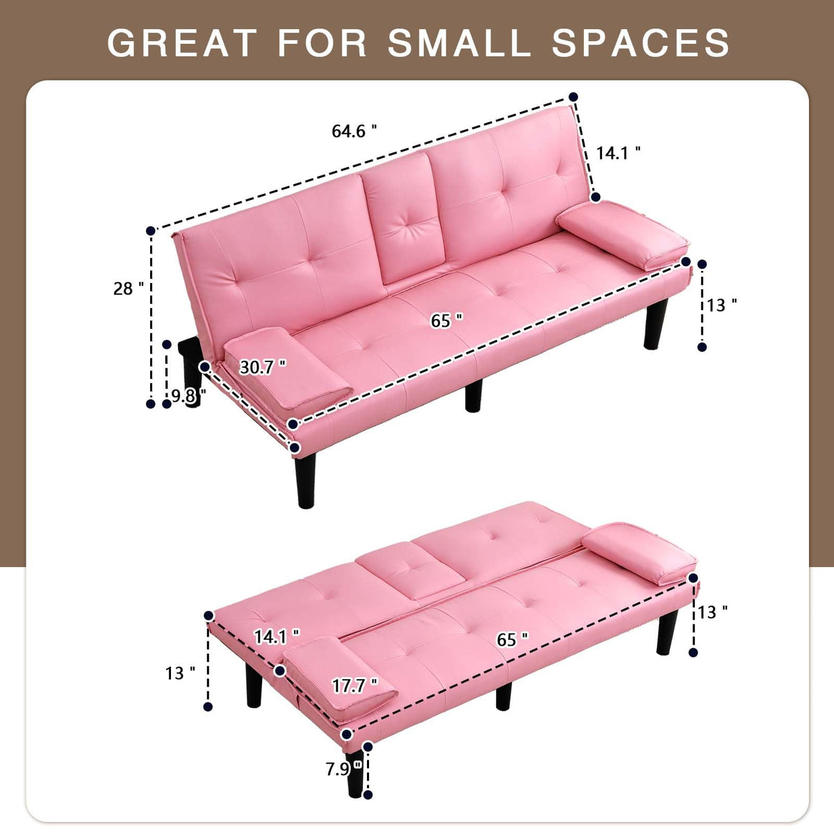 67" Convertible Futon Sofa Bed with 2 Cup Holders U1128