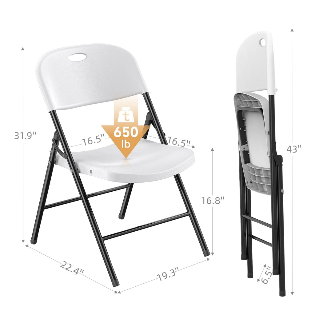 Heavy Duty Plastic Folding Chair with Steel Frame, White, 16 Pack T133