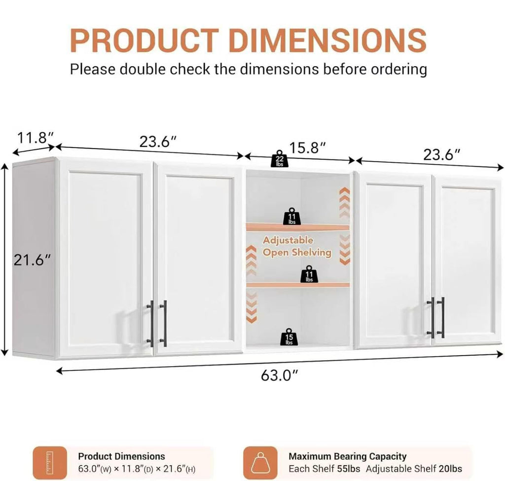62.8" W Wall Mounted Laundry Cabinets with Adjustable Shelf G972752
