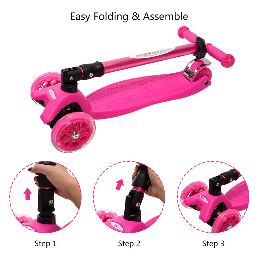 Foldable 3 Wheel Kick Scooter with LED Light Up Wheels G750