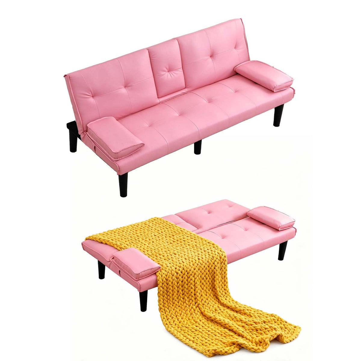 67" Convertible Futon Sofa Bed with 2 Cup Holders U1128