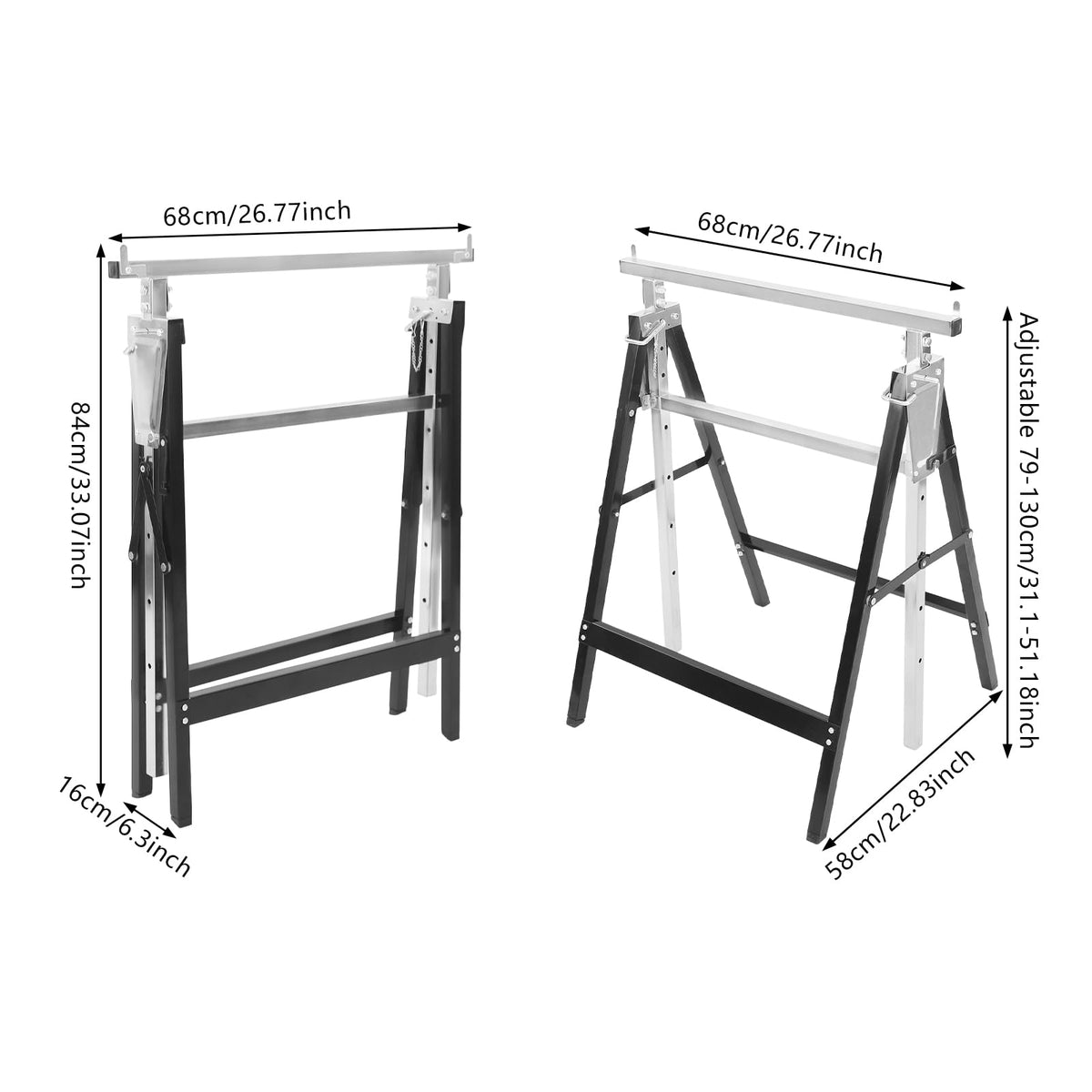 Foldable Steel 2 Pack Adjustable Height Saw Horses T985