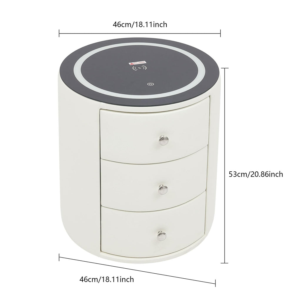 Smart Nightstand with Wireless Charging Station & LED Lights 3 Drawers H794