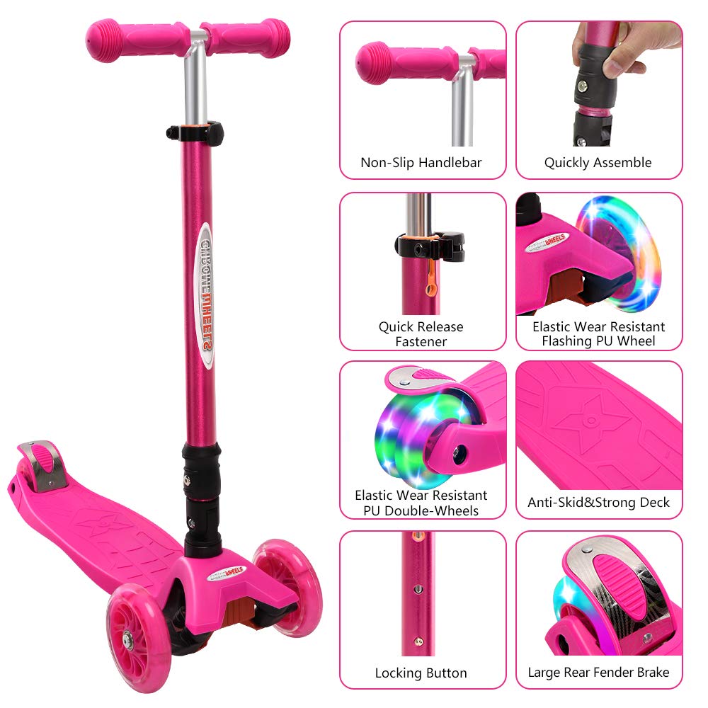 Foldable 3 Wheel Kick Scooter with LED Light Up Wheels G750