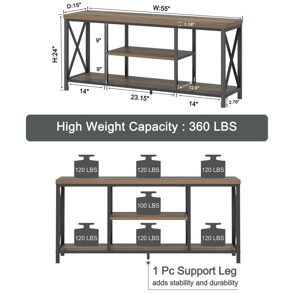 Oak 55 inch Wood and Metal TV Stand with Storage Shelves P54912