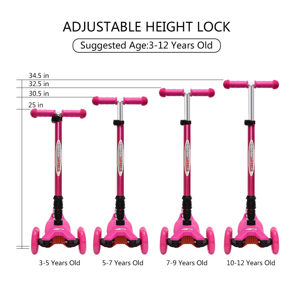 Foldable 3 Wheel Kick Scooter with LED Light Up Wheels G750