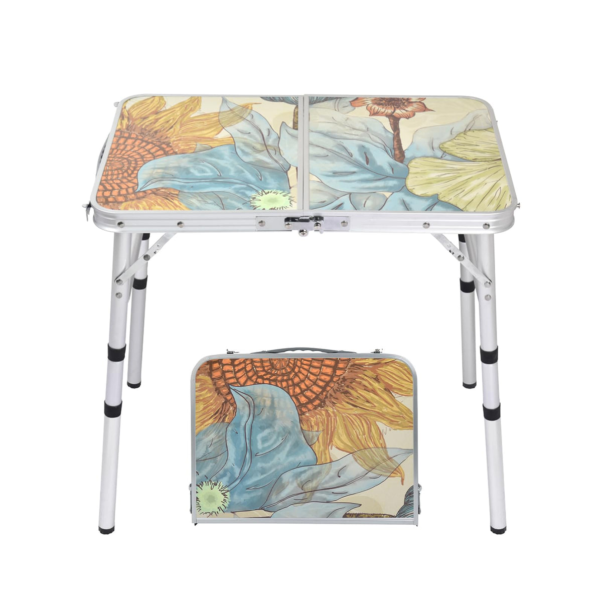 Small Folding Camping Table Aluminum 3 Adjustable Heights T42922