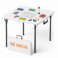 36" Square White Plastic Folding Card Table with Carrying Handle I45807
