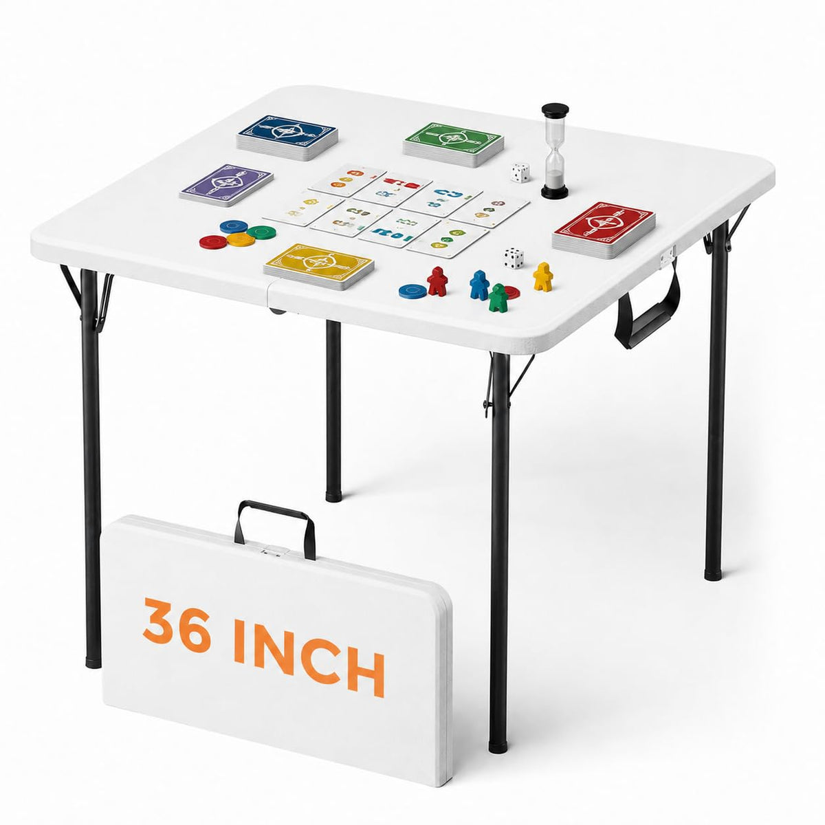 36" Square White Plastic Folding Card Table with Carrying Handle I45807