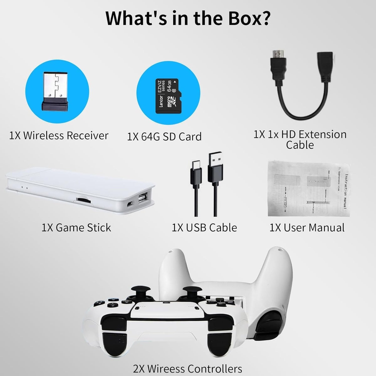 Wireless Retro Gaming Console Game Stick with 4K HDMI Output and 2 Wireless Controllers L78536