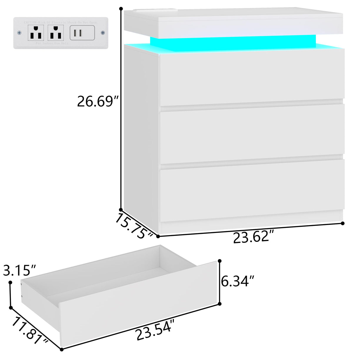 White Nightstand with Charging Station and LED Lights I644122