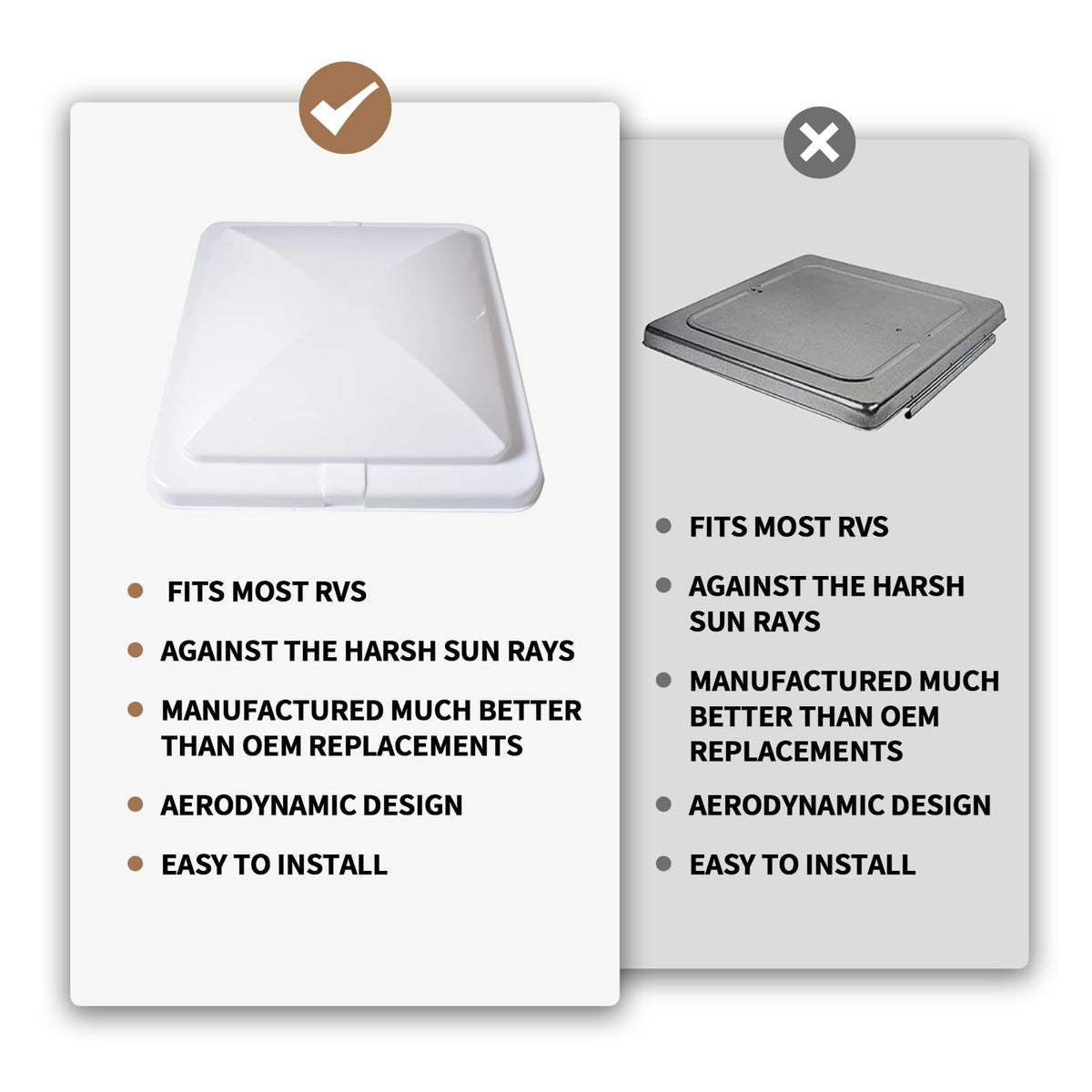 4 Pack 14 x 14 White RV Roof Vent Cover S6545