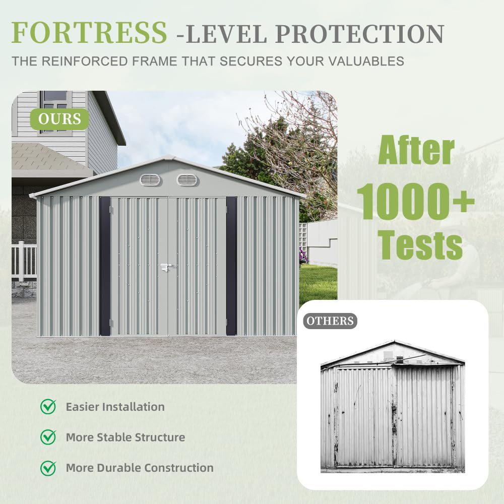 10x12 FT White Metal Storage Shed E590683