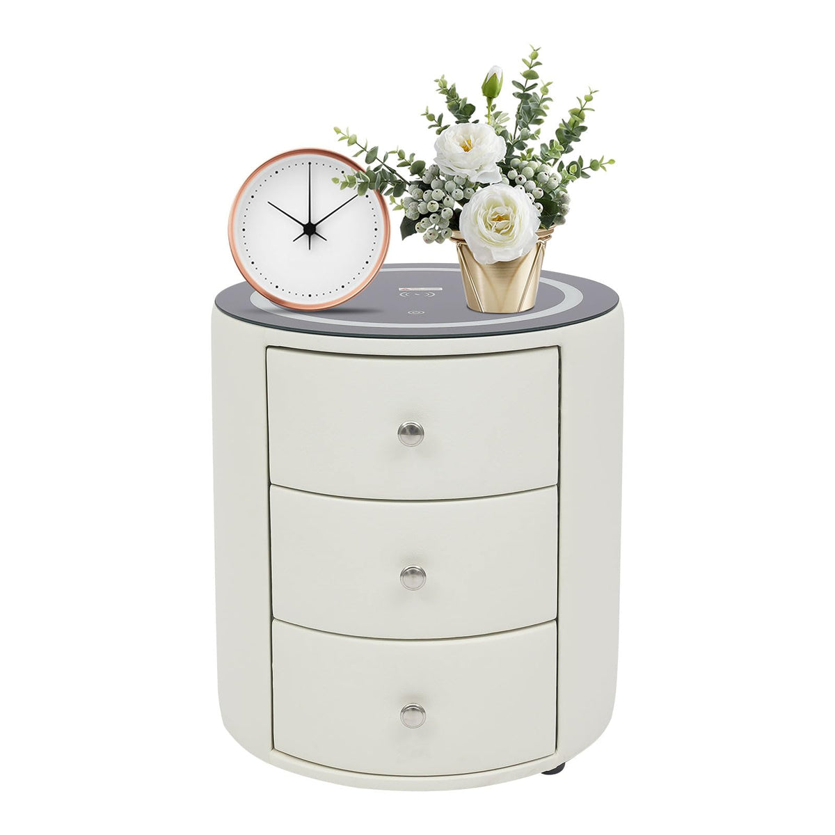 Smart Nightstand with Wireless Charging Station & LED Lights 3 Drawers H794