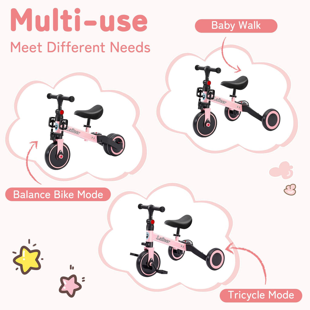 Folding Kids Tricycle with Adjustable Seat & Removable Pedal, Pink Y714626