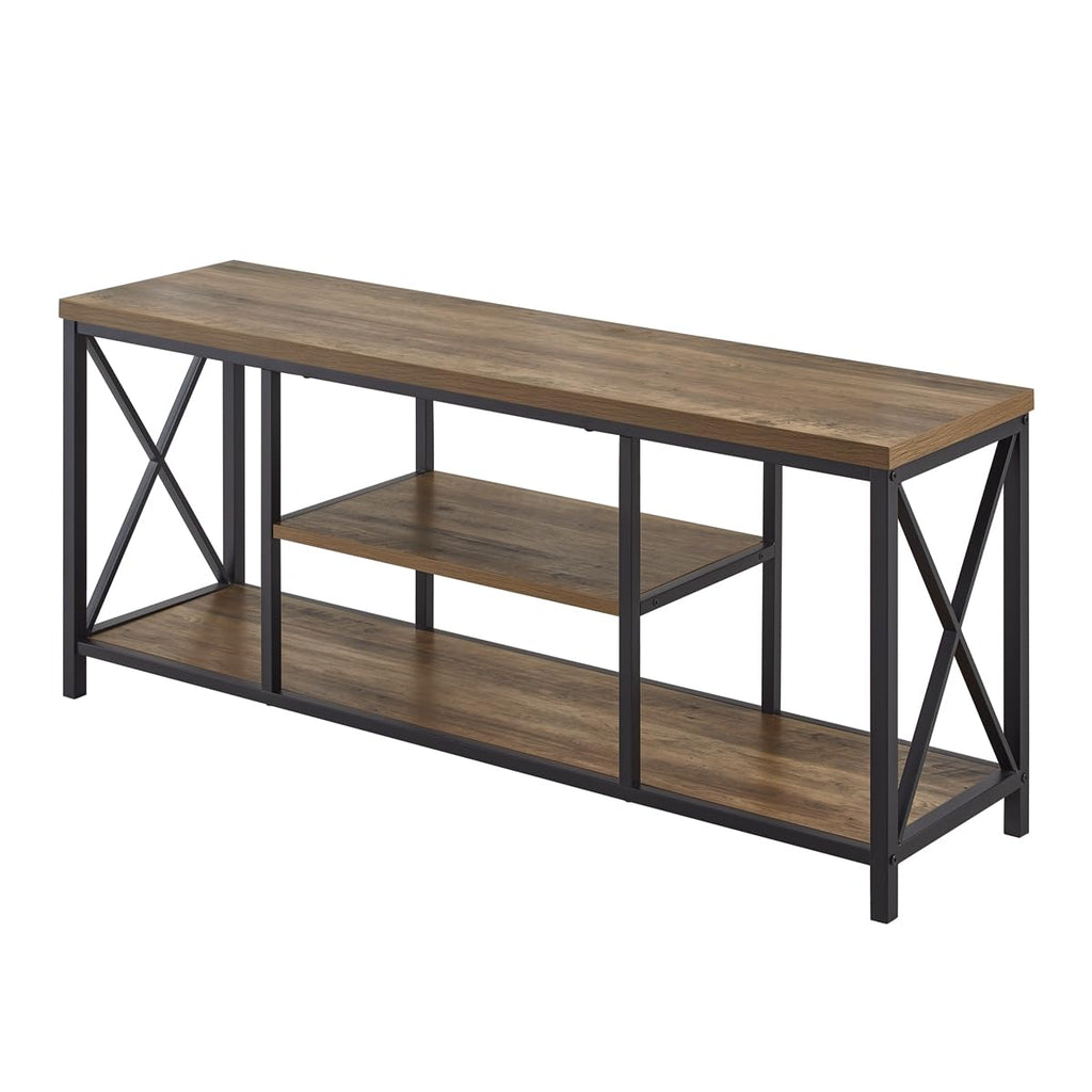 Oak 55 inch Wood and Metal TV Stand with Storage Shelves P54912