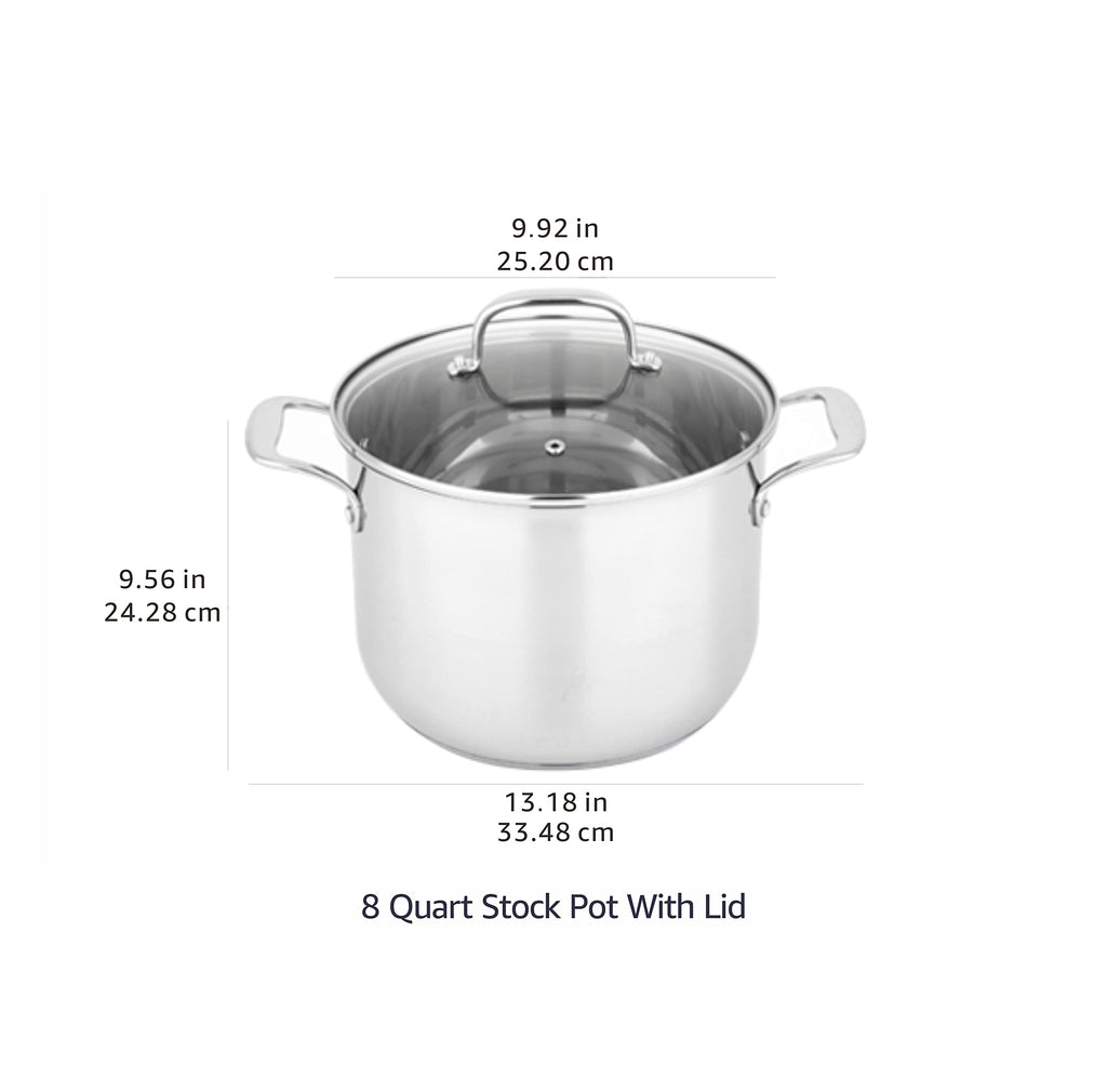 Stainless Steel 8 Quart Stock Pot with Glass Lid V2184