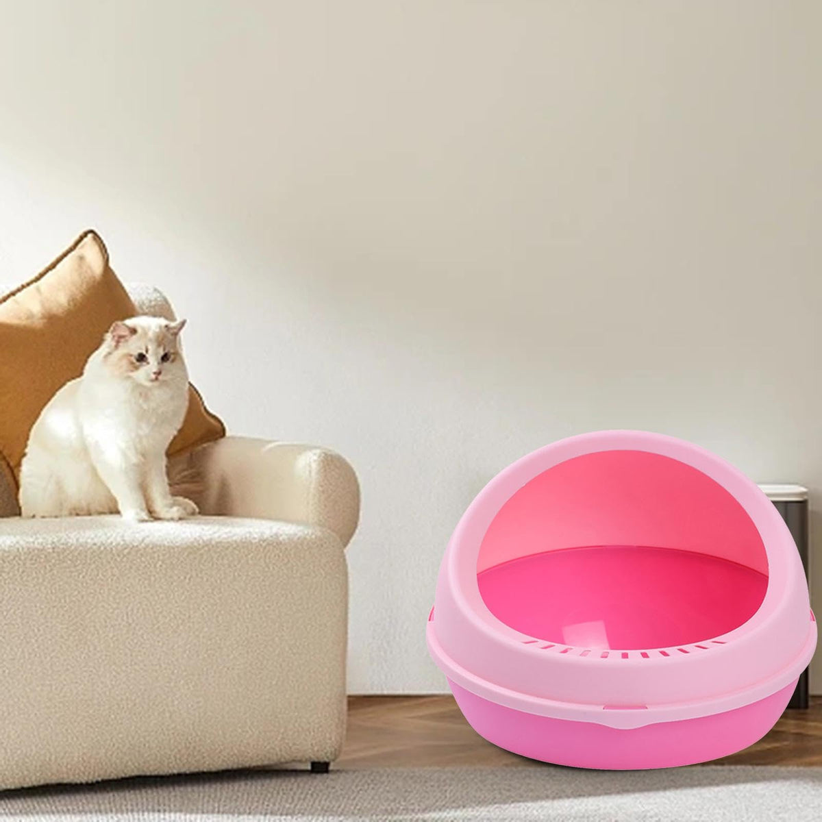 Semi Enclosed Cat Litter Tray Pink Z875