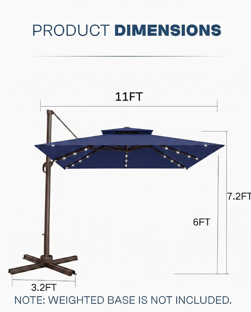11x11 FT Double-Top Cantilever Patio Umbrella with Lights Z7754