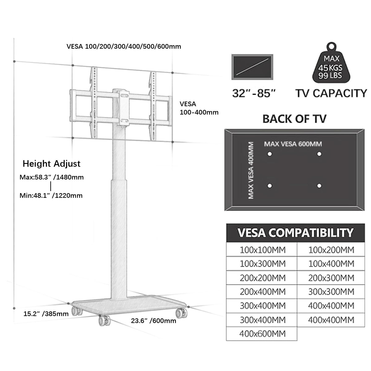 White Rolling TV Stand M733336