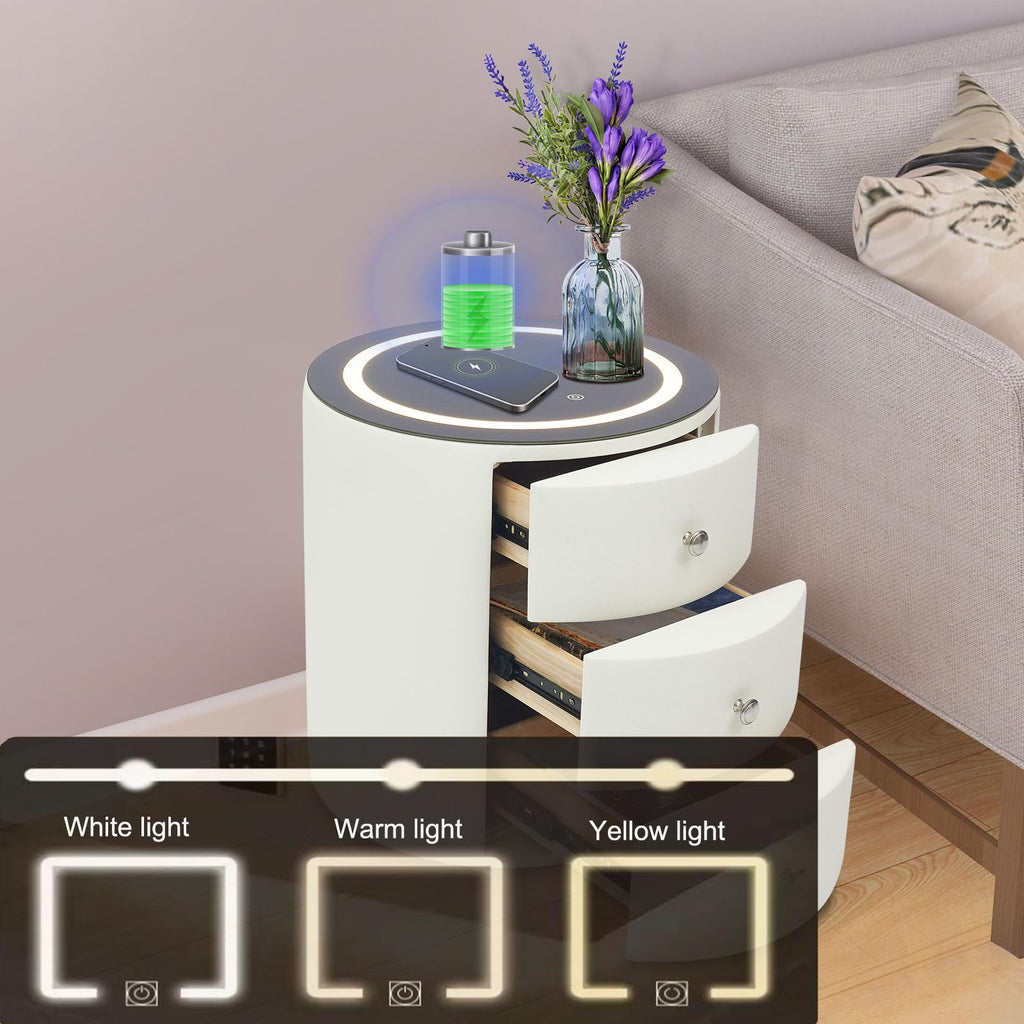 Smart Nightstand with Wireless Charging Station & LED Lights 3 Drawers H794