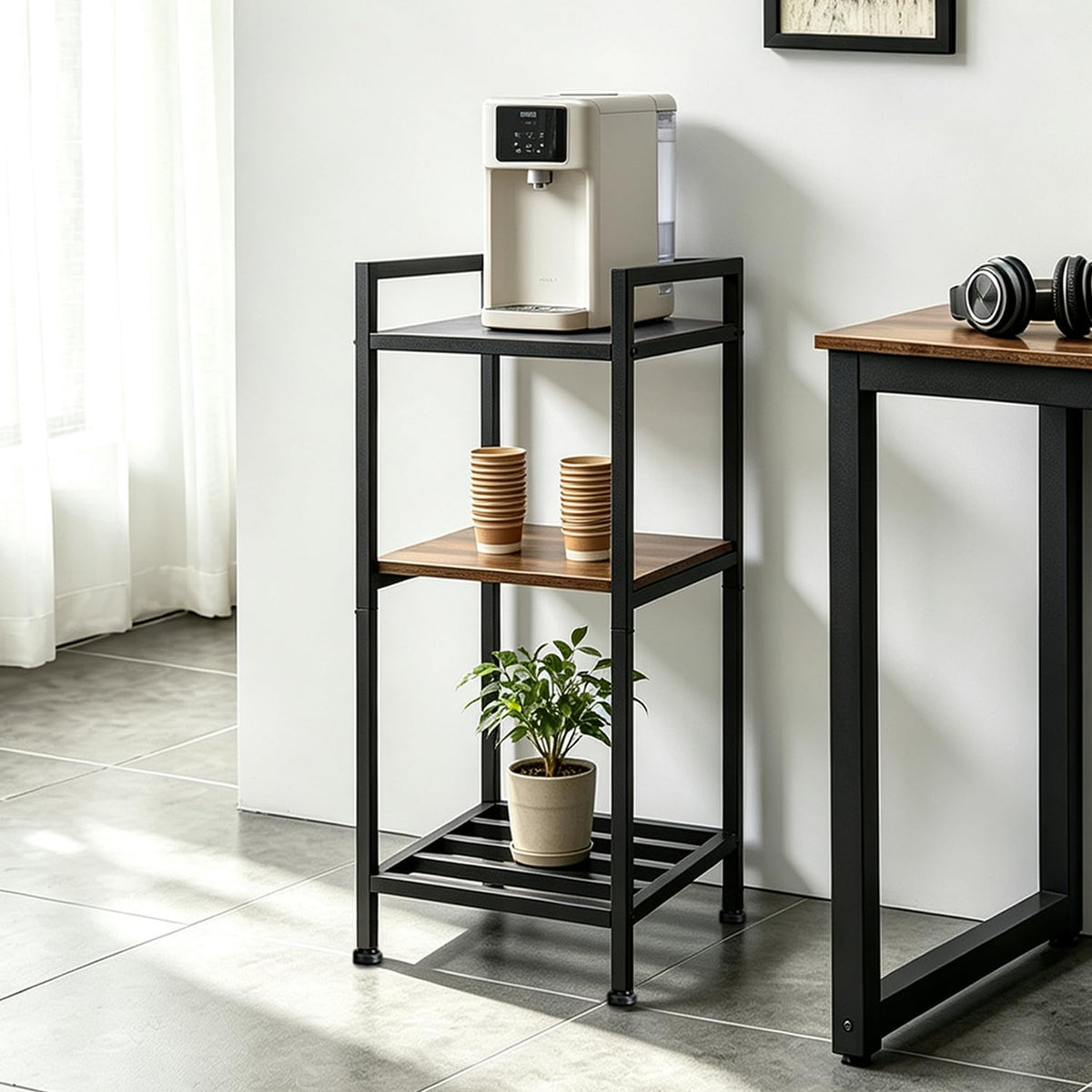 Black Metal Wood 3 Tier Water Dispenser Stand Z3926