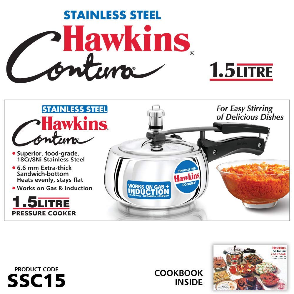 Stainless Steel Induction Gas Compatible Pressure Cooker Combo Set, Silver (1.5 litre and 3 litre) N47232