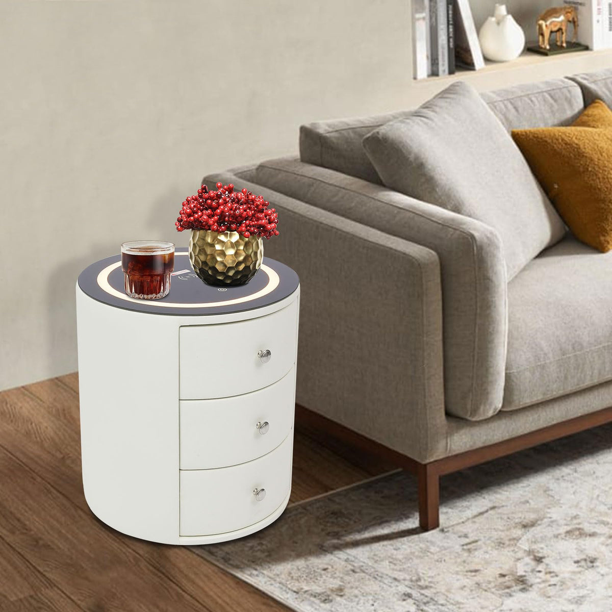 Smart Nightstand with Wireless Charging Station & LED Lights 3 Drawers H794