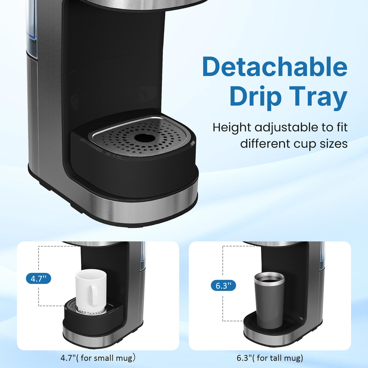 3-in-1 Single Serve Coffee Maker with Removable Water Reservoir, Black H7420