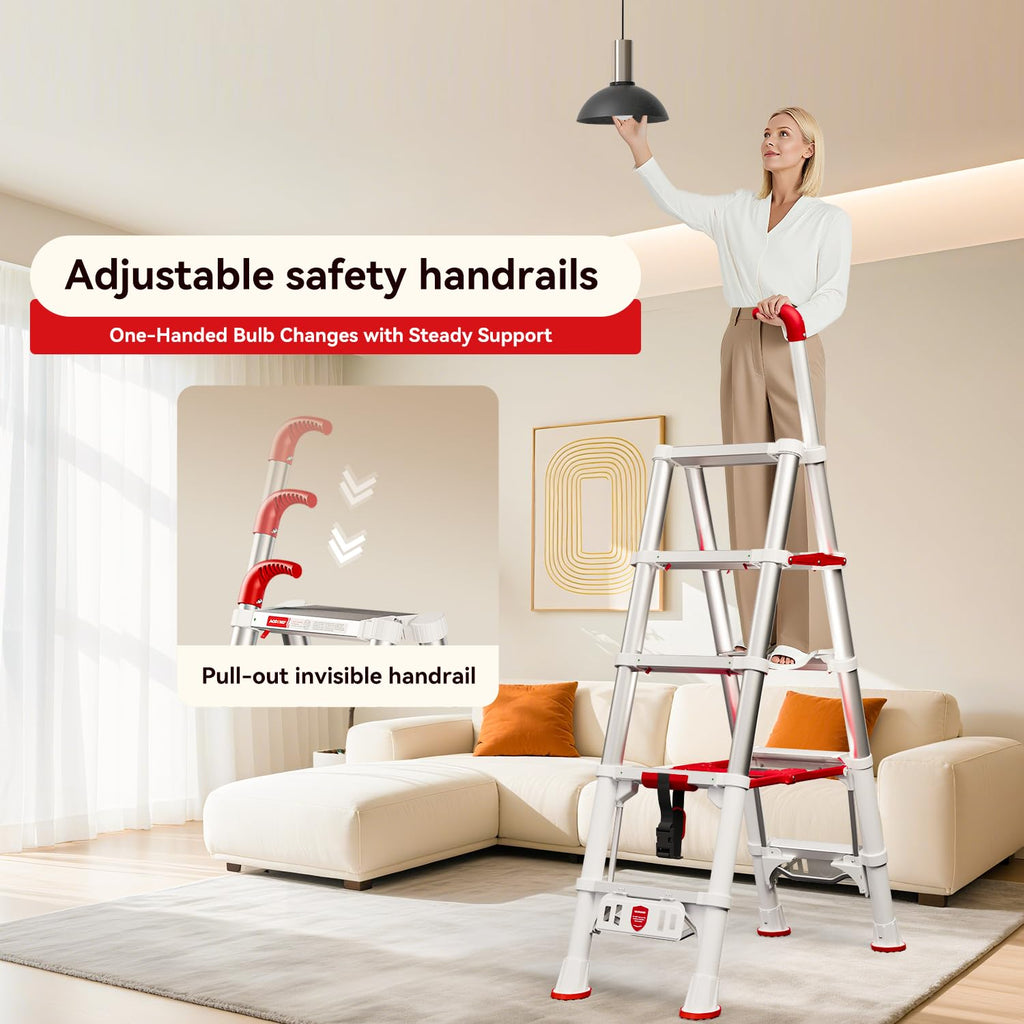 Telescoping Extension Ladder, 4.4FT Folding Step Stool, Aluminum 5 Step Ladder 600lbs Capacity Z51046