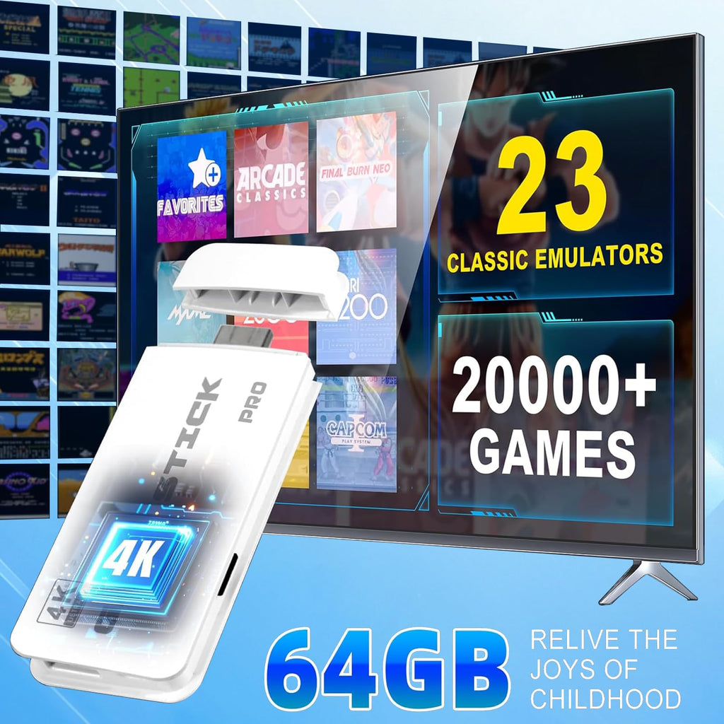 Wireless Retro Gaming Console Game Stick with 4K HDMI Output and 2 Wireless Controllers L78536