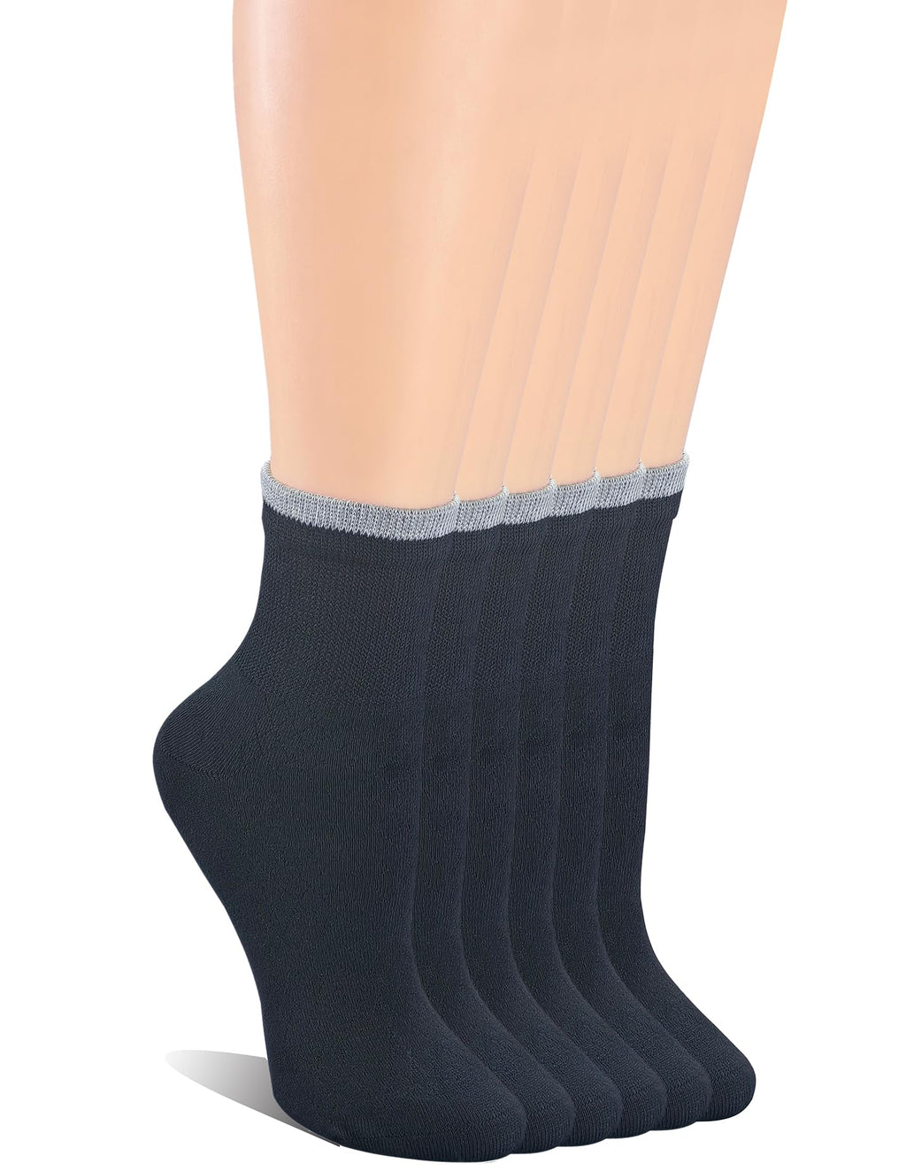 6 Pairs Bamboo Rayon Breathable Quarter Socks with Seamless Toe R9938
