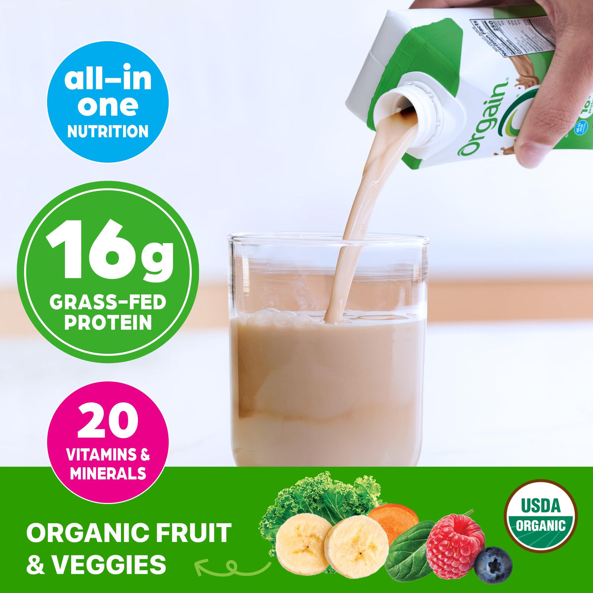 Organic Grass Fed Protein Shake, Café Mocha, 11oz, 12pk E706