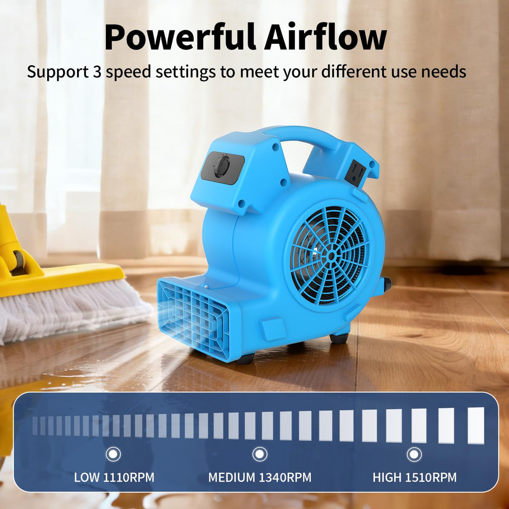 600 CFM Portable Air Mover Blower Fan with 3 Speeds V1387