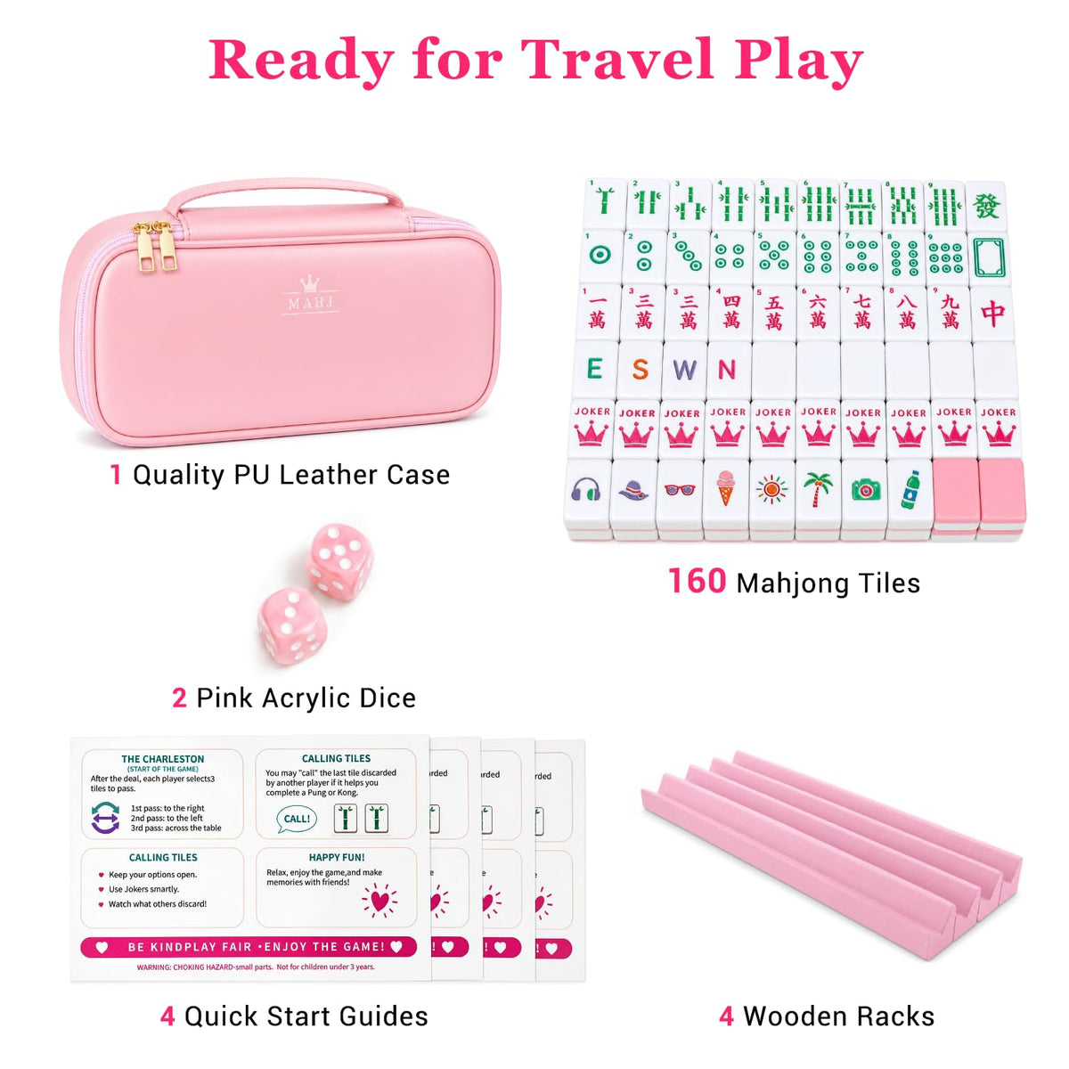 Pink Mini Travel Mahjong Tile Set with Racks and Bag M304