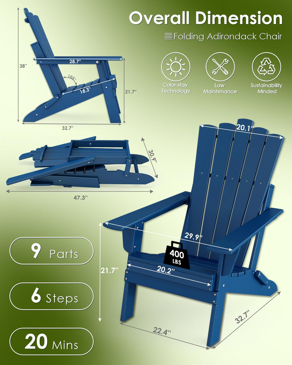 Blue Folding Adirondack Chairs Set of 2 M17831