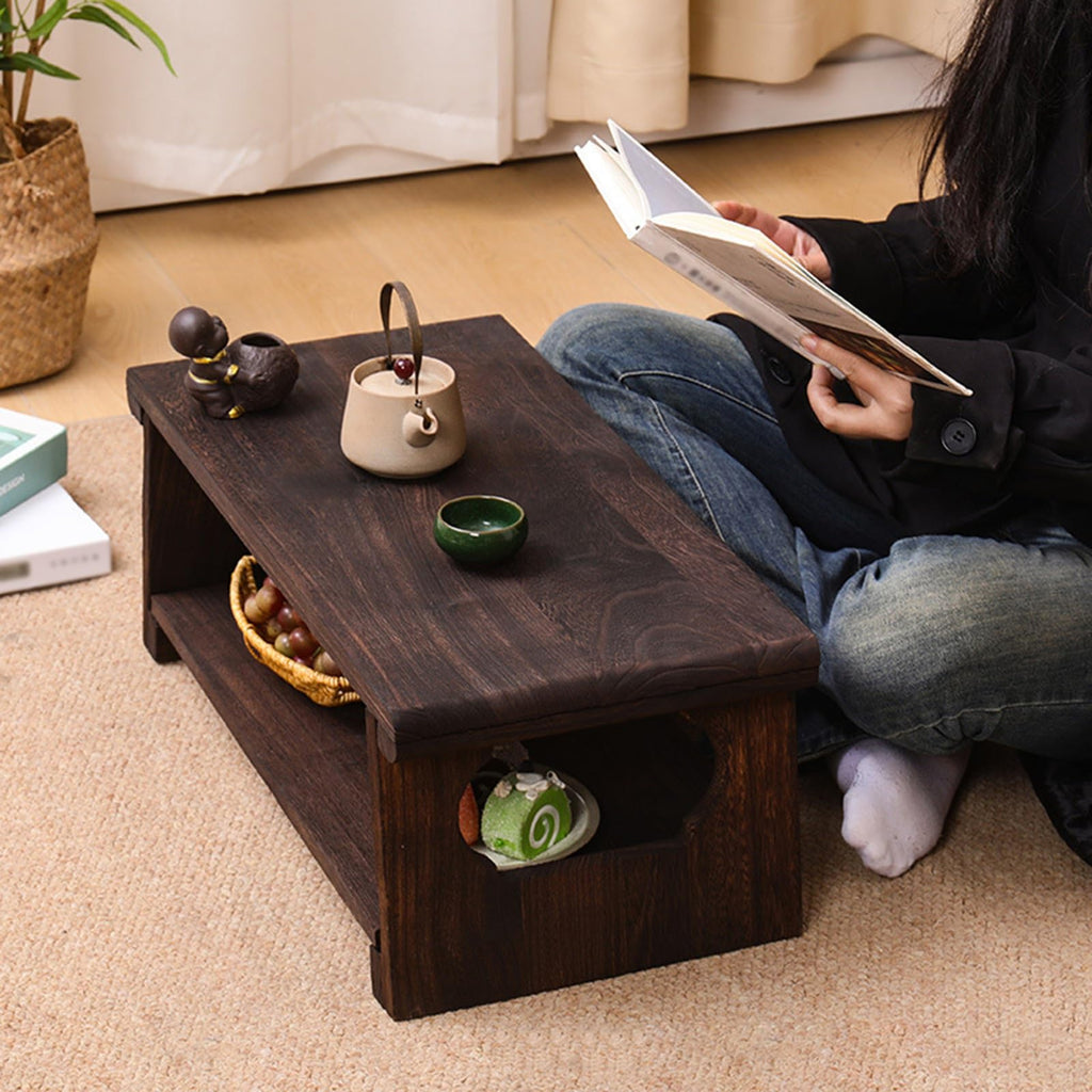 Mid-Century Foldable Coffee Table with Shelf 60x30x22cm M653379